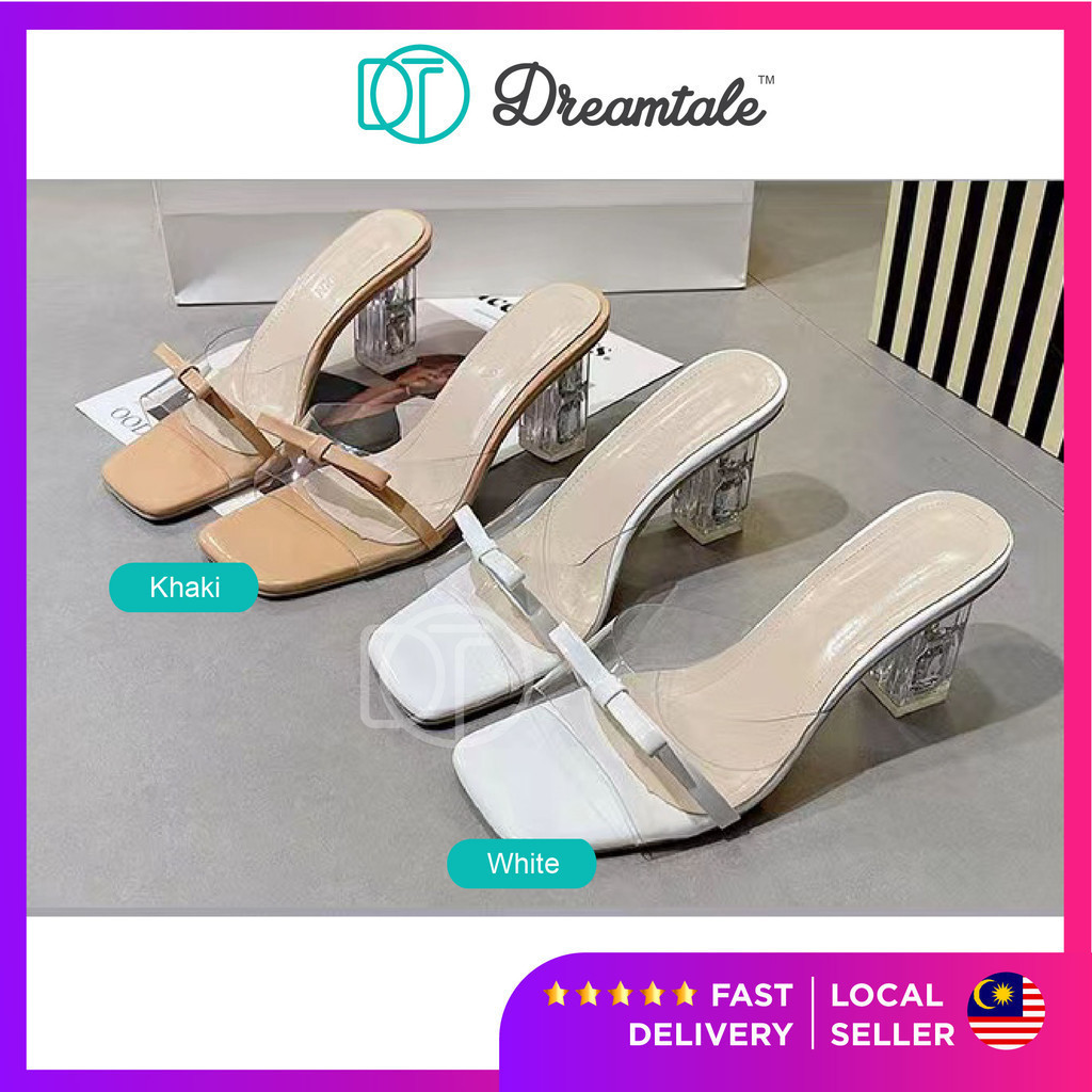 Dreamtale Women Heels Sera Ribbon Transparent Thick Heels Sandal Heels Kasut Perempuan WSO132