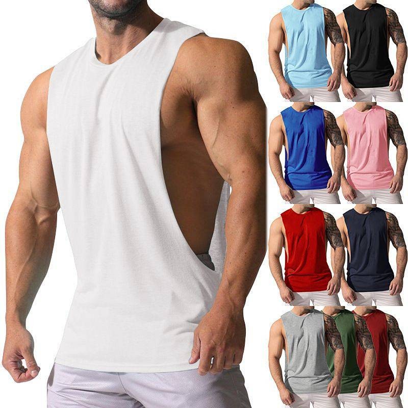 2024 Summer New European Size Men's Sleeveless Vest Foreign Trade Loose Sports and Leisure Trend Solid Color Men's Waistcoat 3WLi