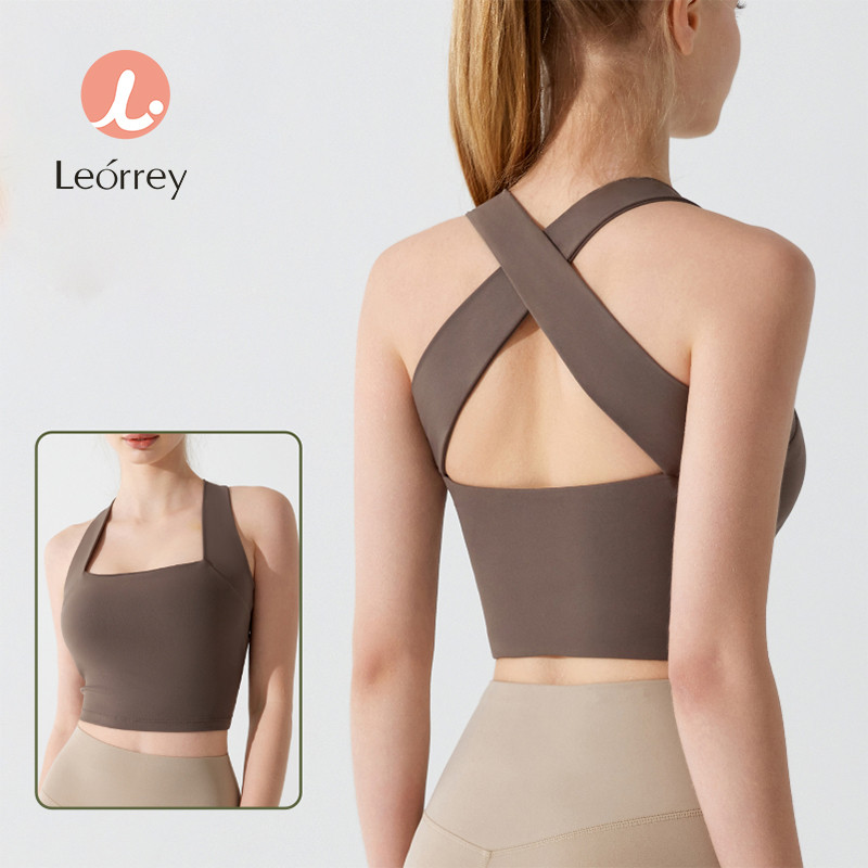 Leorrey-เสื้อกีฬาพิลาทิส ชุดชั้นในโยคะ กันกระแทก ฟิตเนสหลังสวย