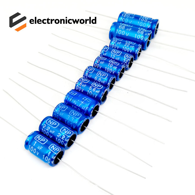 [5 ชิ้น] 2.2/3.3/6.8/100UF100V ทวีตเตอร์เสาแกนอิเล็กโทรลีติคตู้ตัวเก็บประจุแนวนอน