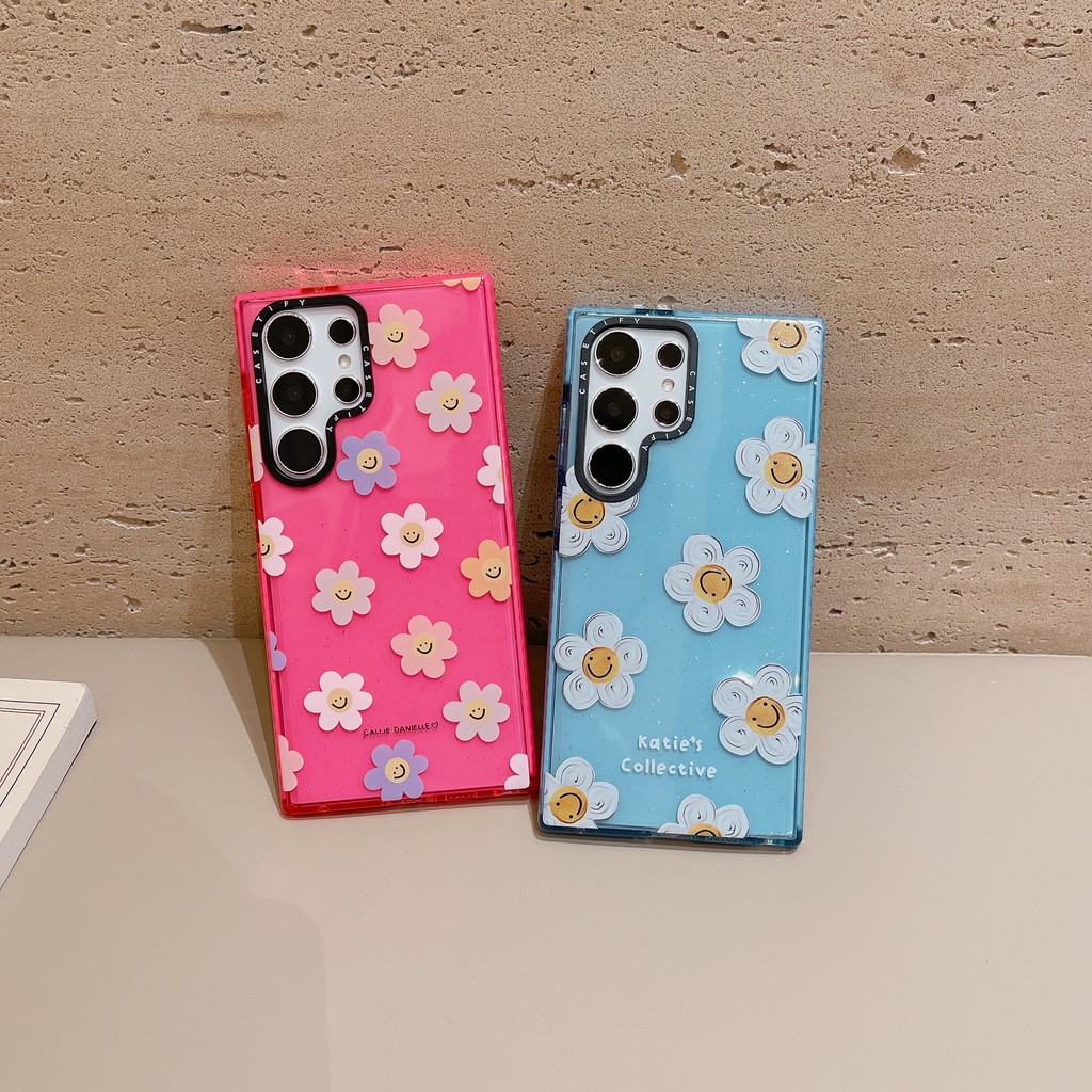 หน้ายิ้ม ดอกเดซี่ CaseTify เคส Samsung Galaxy S24 Ultra S23 Ultra S24 + S22 Ultra Case ใหม่ สีลูกกวาด ป้องกันการตก TPU ซิลิโคน อ่อนนุ่ม เคสโทรศัพท์มือถือซัมซุง