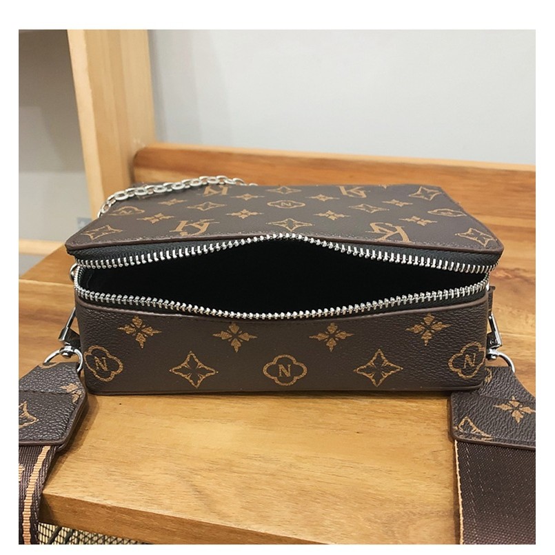 🌞SUNWISH🌞 SWS-Ja88 2024 รูปแบบใหม่หรูหราลายดอกไม้ PU หนังแฟชั่นกล่องเล็กกระเป๋าสะพายสำหรับผู้ชาย