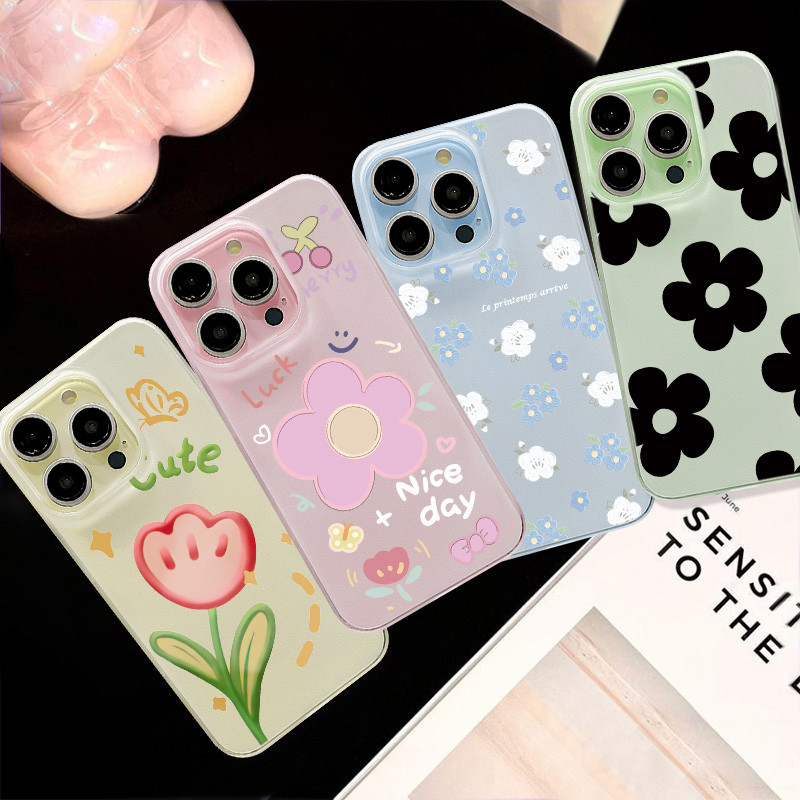 ดอกไม้โรแมนติก ลายดอกทิวลิปแสนน่ารักr นกันกระแทกซิลิ เคส IPhone 11 13 14 15 12 Pro Max X XS XR MAX 15 8 7 Plus SE 2020