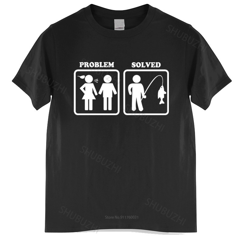 ผ้าฝ้าย Tshirt ผู้ชายลูกเรือคอ Tops FISHING PROBLEM SOLVED เสื้อยืด trout bass walleye musky เสื้อยื
