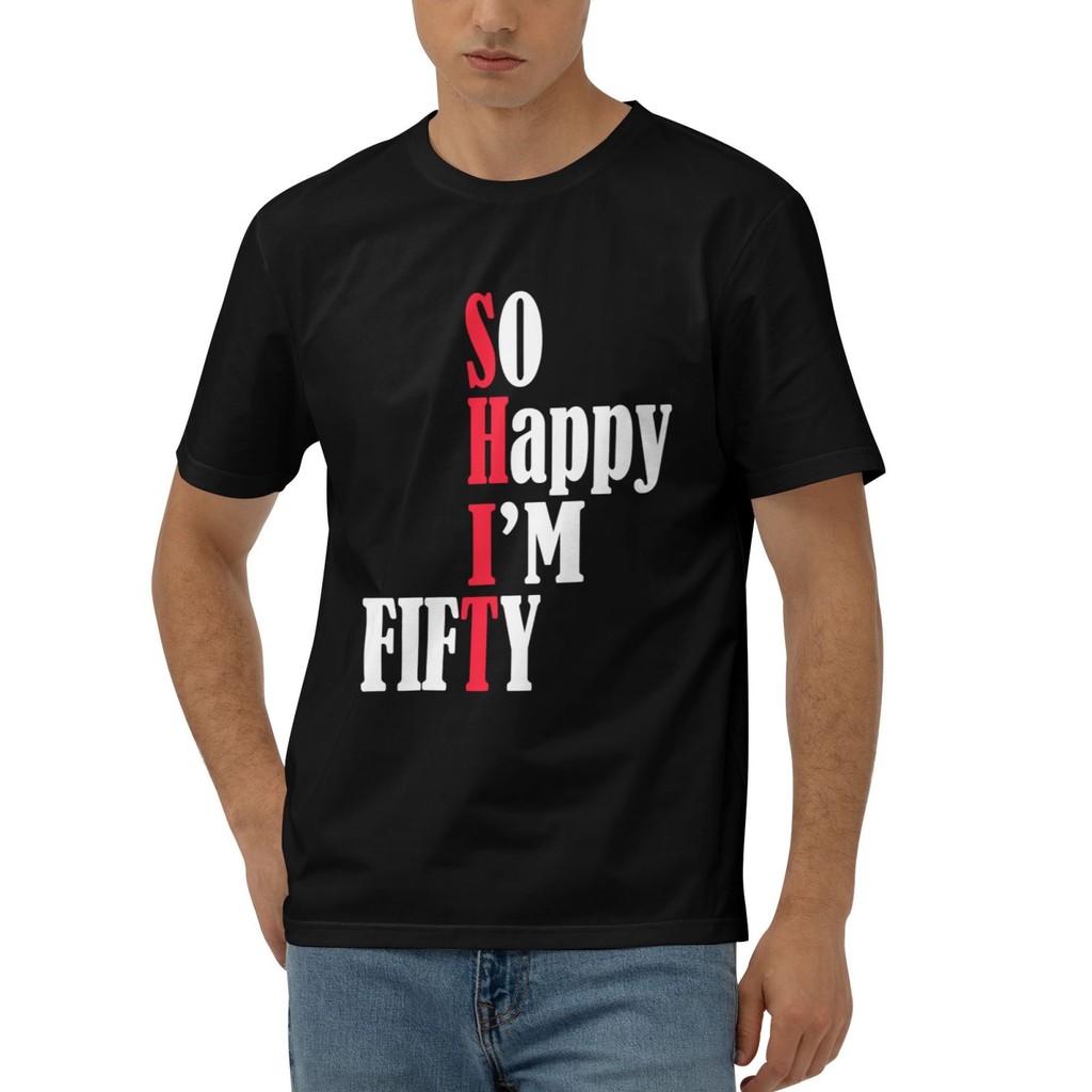 So Happy IM Fifty Happy 50Th Birthday 50 Years Old Party คุณภาพสูงที่กําหนดเองเสื้อยืดแขนสั้น