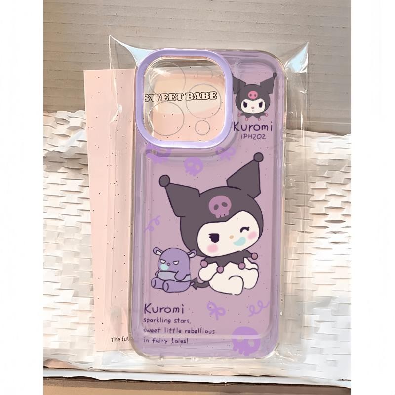 Ins สีม่วง Kuromi นุ่มโปร่งใสกรณี Attern Anti-Fall สําหรับ iPhone 16 Promax 15 Promax 12 13 Mini 14plus 11 Pro Max X XS XR XS Max 7 8 plus Se2020 6G 6Plus