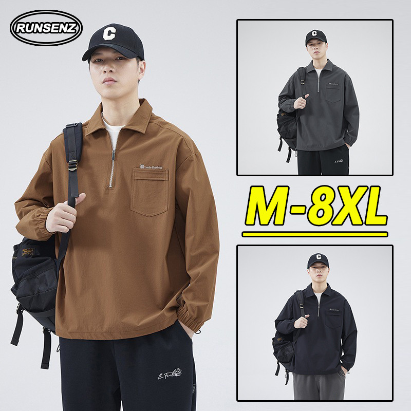 M-8xl เกาหลีสีเทา Cargo T เสื้อผู้ชาย Plus ขนาดเสื้อโปโลสบายๆหลวมเสื้อกันหนาวขนาดใหญ่