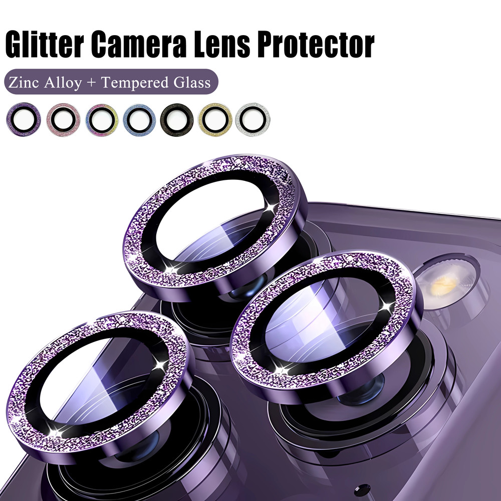 2/3pcsสําหรับiphone 16 Pro Maxกล้องเลนส์Protectors Glitterโลหะกล้องแหวนสําหรับiPhone 15 14 Plus 13 12 mini 11 16Pro 16Plus Pro Maxป้องกันหมวก