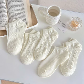 พร้อมส่ง : ถุงเท้า 5 คู่ ข้อสั้น ขาวล้วน แต่งลูกไม้น่ารัก เรียบหรู ใส่ได้ทุกวัน เนื้อผ้านุ่ม แฟชั่น