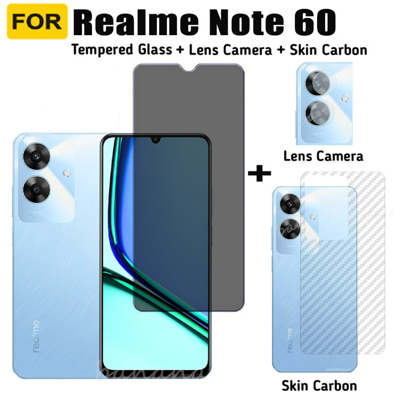Realme Note 60 Anti-Spy กระจกนิรภัยสําหรับ Realme Note 50 ตัวป้องกันหน้าจอความเป็นส่วนตัว 3 in 1 ฟิล์มคาร์บอนไฟเบอร์และตัวป้องกันกล้อง