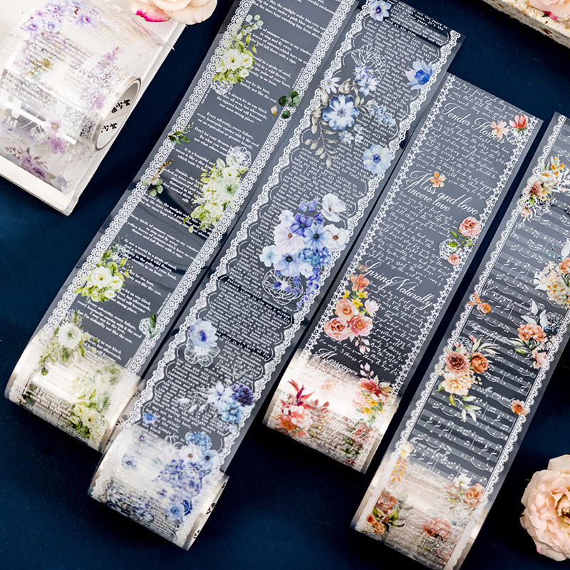 Mr.paper 200 ซม./โรล เทปกันน้ำ โรแมนติก ดอกไม้ ข้อความ เทปพิมพ์ลายลูกไม้ ใช้สำหรับติดกระดาษมือ โทรศัพท์มือถือ การ์ดอวยพร แก้ว การตก แต่ง