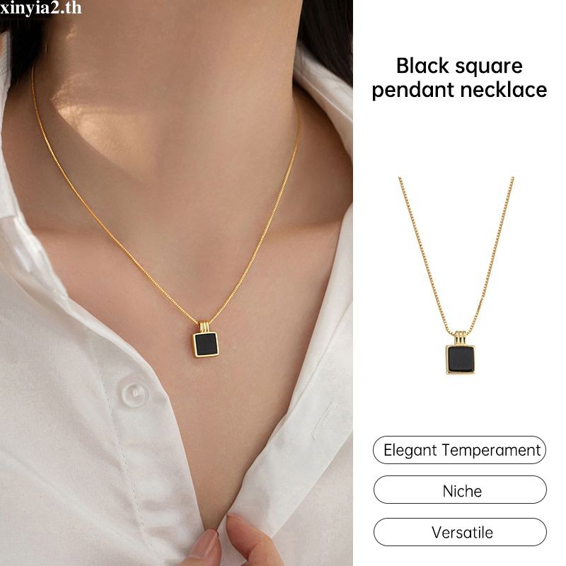 XINYIA2.thBlack Square Pendant Clavicle Chain Cool Style Niche Necklace แฟชั่นอเนกประสงค์คอ Chain