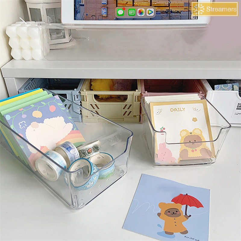 {Streamers} กล่องเก็บของอะคริลิคโปร่งใส Desktop Organizer ความจุขนาดใหญ่สติกเกอร์กล่อง Subpackage Holder เดสก์ท็อปเครื่องเขียนกล่องเก็บใหม่