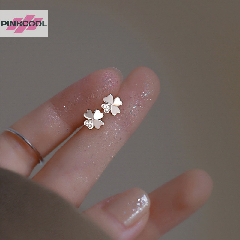 Pinkcool ต่างหูโคลเวอร์สี่ใบต่างหูใบนําโชคต่างหูขนาดเล็กหรูหราดอกไม้สดขนาดเล็กต่างหูแฟชั่นร้อน