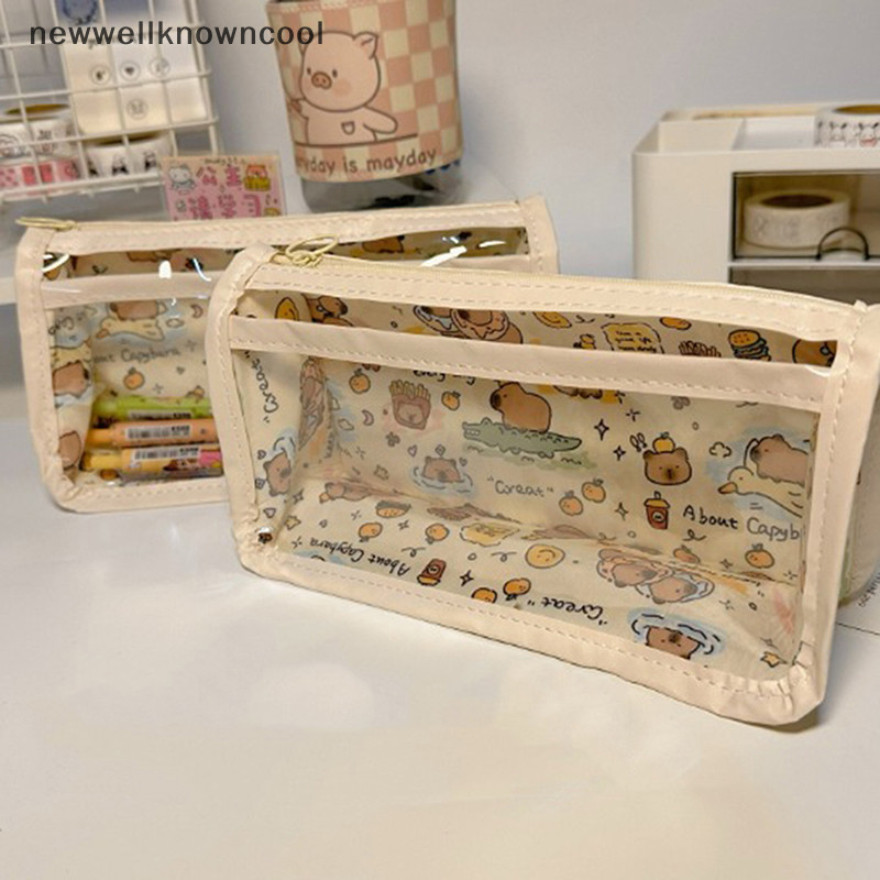 Newwellknowncool 1PC Creative Capybara โปร่งใสดินสอการ์ตูนน่ารัก Cartoo ปากกากระเป๋าขนาดใหญ่ความจุกระเป๋าโรงเรียนอุปกรณ์เด็กของขวัญ AAD