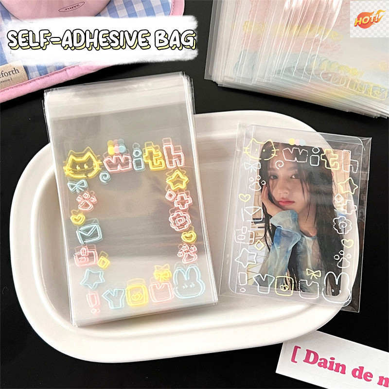 MEET 100 ชิ้นการ์ตูน Graffiti ลูกแมว Self-Adhesive กระเป๋า Candy บรรจุภัณฑ์อาหารกระเป๋าขนาดเล็กถุงปิ