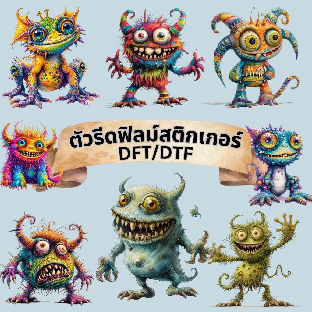 ตัวรีดติดเสื้อ Little Monster สติกเกอร์ ฟิลม์รีดร้อน พิมพ์ลาย สกรีนลาย ฟิลม์ DFT DTF