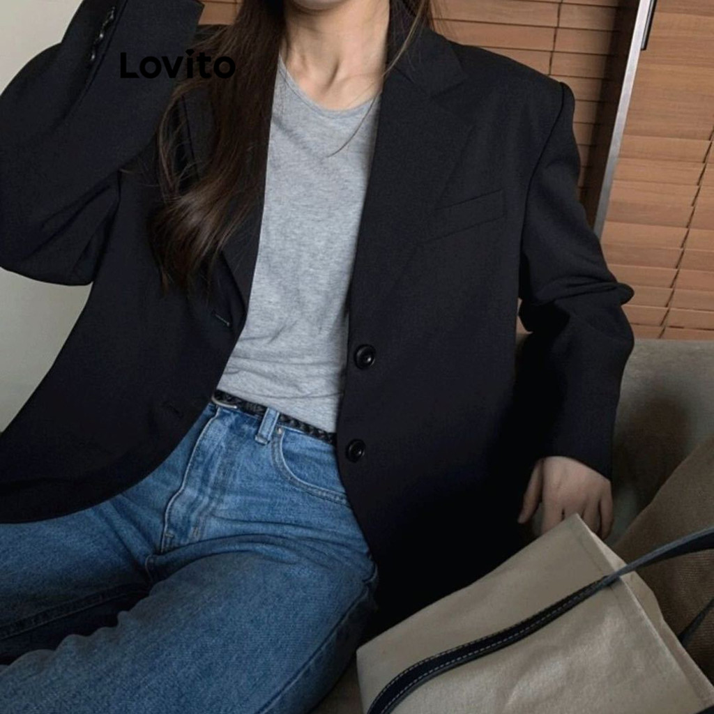 Lovito เบลเซอร์ผู้หญิง เบสิก สีพื้น สไตล์หรูหรา LNE69410