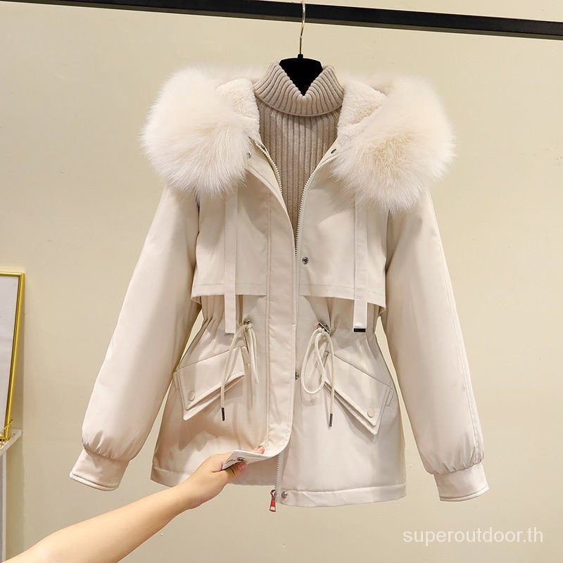 Parka Women's 2023 New Korean Style Loose padded JACKET Winter Big FUR COLLAR Winter SHORT cotton Co