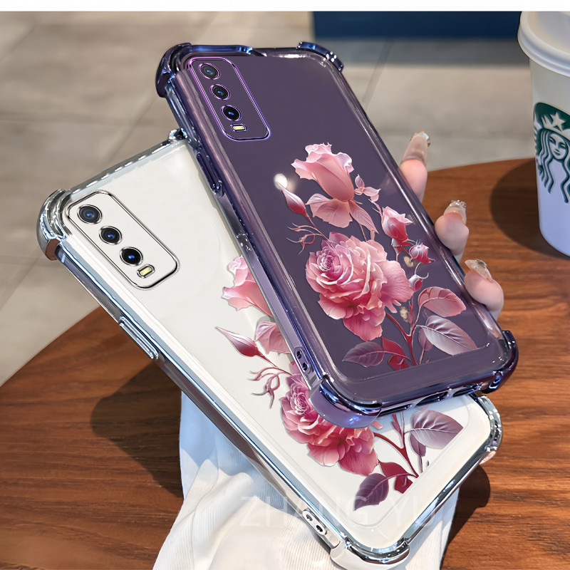 กันกระแทก Case vivo Y20 Y12S Y20S Y20i Y20A เคสโทรศัพท์ TPU รูปแบบกุหลาบล่าสุดเคสใสนุ่ม