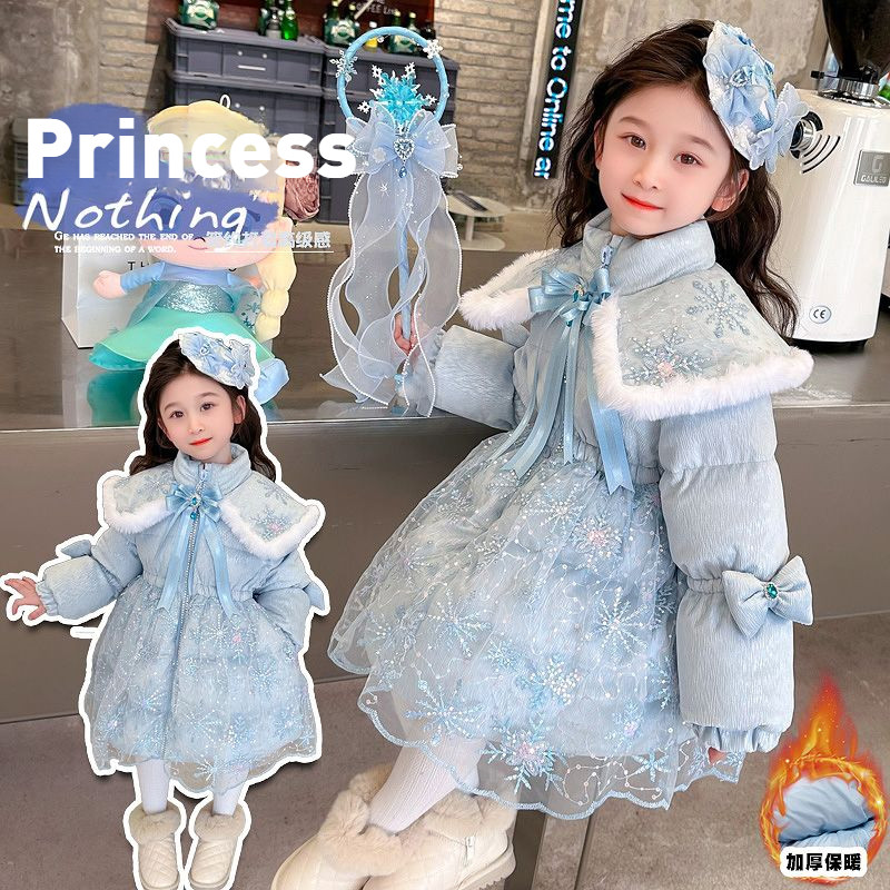 คุณภาพสูงSweet Princess Elsa Down Jacket Girls Winter Coat เด็กทารกหนา Midi Jacket Frozen COS เครื่องแต่งกาย