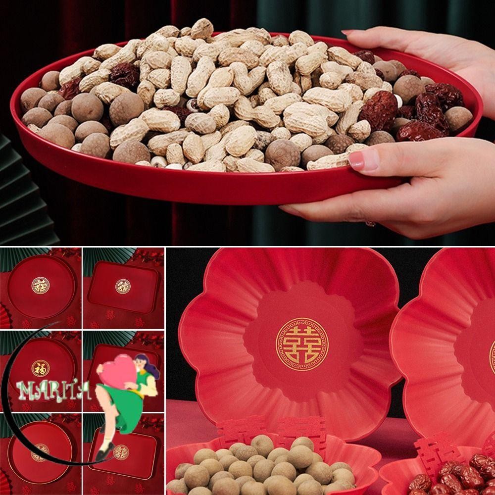 Marita 1 ชิ้นถาดสีแดง, งานแต่งงานจัดเลี้ยงตกแต่ง Xi ถาด, ขนมพลาสติกผลไม้ขนมปังปิ้งอุปกรณ์งานรื่นเริงจานจีนแบบดั้งเดิม