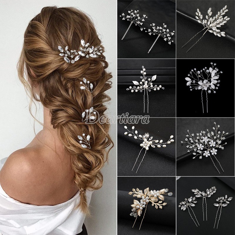 Handmade Pearl Crystal Hairpins ผู้หญิงสาว Headdress งานแต่งงานพรหม Debut – โปรปัง