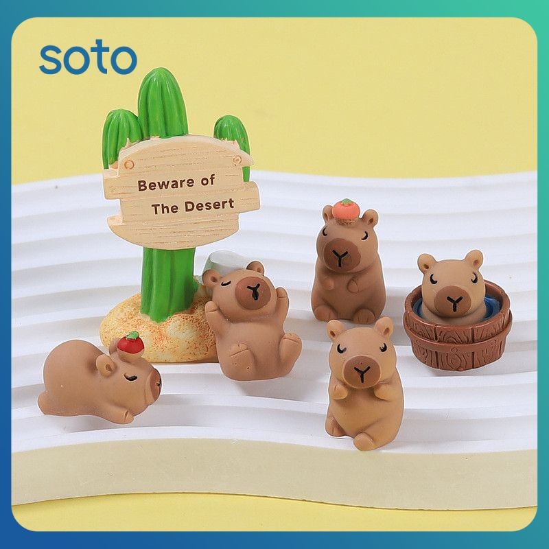 ♫ ตุ๊กตา Capybara สเตอริโอสโคปิกสุดน่ารัก อุปกรณ์ตกแต่งเดสก์ท็อป DIY ของขวัญตกแต่งมินิแบบทำเอง