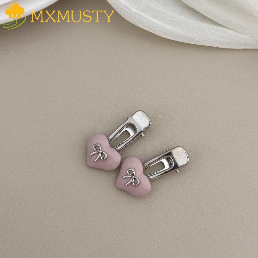 Mxmusty 2ชิ้นรักโบว์กิ๊บ,สไตล์เกาหลีหวานหัวใจรักกิ๊บ, คาวาลีโลหะผสมลูกอมสีด้านคลิป ใบเรียกเก็บเงินเป็ด คลิปสุภาพสตรี