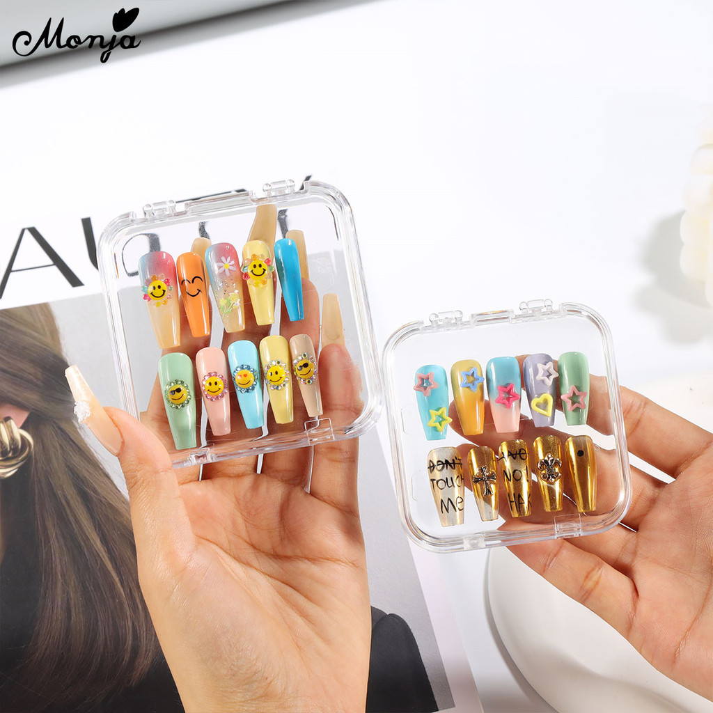 Monja กล่องใส่เล็บปลอม พลาสติกใส อย่างดี กว้าง ยาว กล่องสแควร์ press on nails box