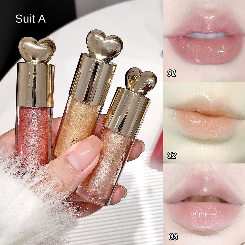 Shaqinuo Heart Lip Gloss Shiny Moisturizing Lip Oil ไม่ซีดจางง่ายติดทนนาน Natural Fine Shimmer แต่งหน้า