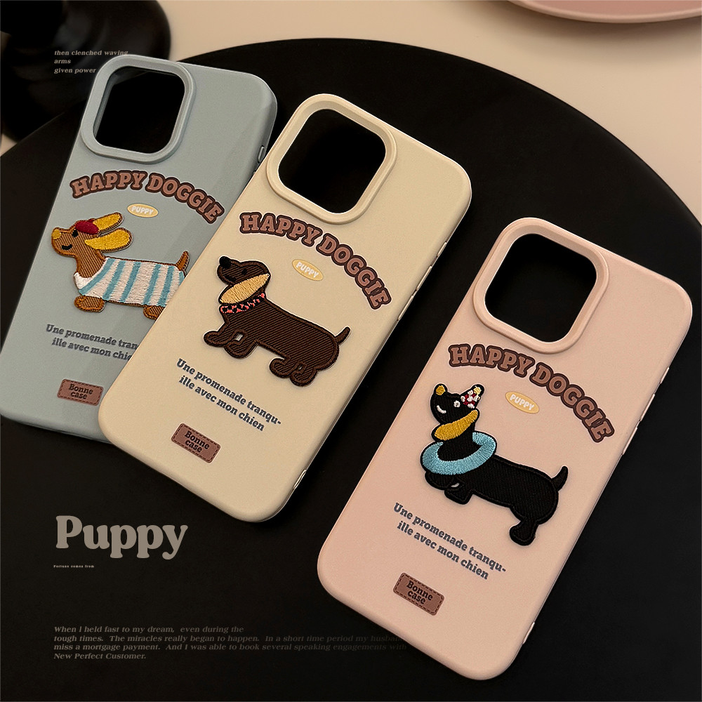 เคสโทรศัพท์สุนัขไส้กรอกปักเหมาะสําหรับเคสโทรศัพท์ Apple 16 IPhone 14 Simple Apple 13 Skin Feel 15 Pro Max Soft Case