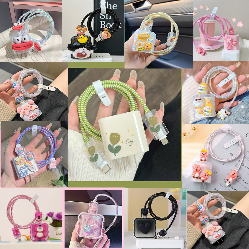 For iPhone 20W สายชาร์จข้อมูลพิมพ์ลายเกาหลีฝาครอบป้องกันสายเคเบิลข้อมูลป้องกันการแตกหักเชือกป้องกันการแตกหัก
