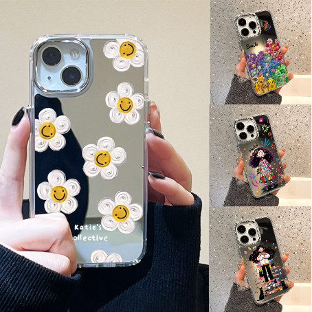 กระจกเงา iPhone case มีกระจก for iPhone 11 Pro Max 14 15 12 Pro Max 15 14 Plus เคสไอโฟน ลายดอกไม้