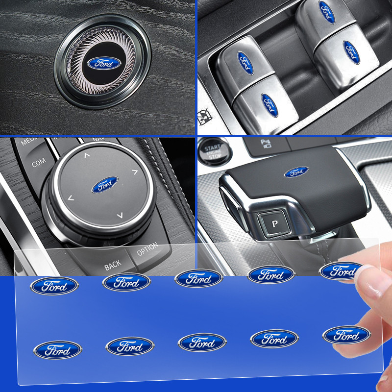 10PCS รถหน้าต่างปุ่มสติกเกอร์พวงมาลัย Decal ภายในรถผลิตภัณฑ์สําหรับ Ford Fiesta MK7 Mondeo MK4 ST Fo