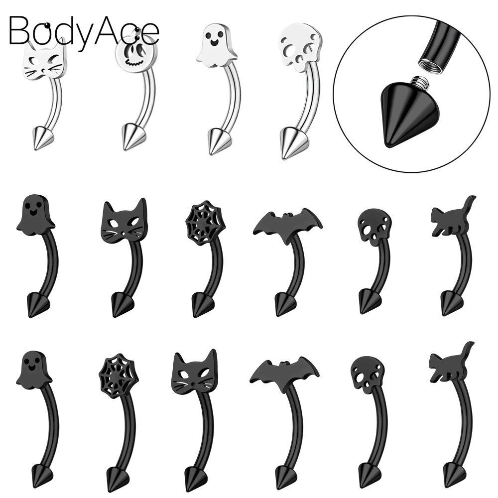 Bodyace 1 ชิ้นแหวนคิ้วสแตนเลส 16G เจาะคิ้วด้ายภายในเจาะร่างกายเครื่องประดับร่างกายแมว
