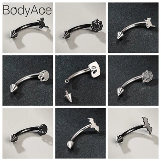 Bodyace 1 ชิ้นแหวนคิ้วสแตนเลส 16G เจาะคิ้วด้ายภายในเจาะร่างกายเครื่องประดับร่างกายแมว