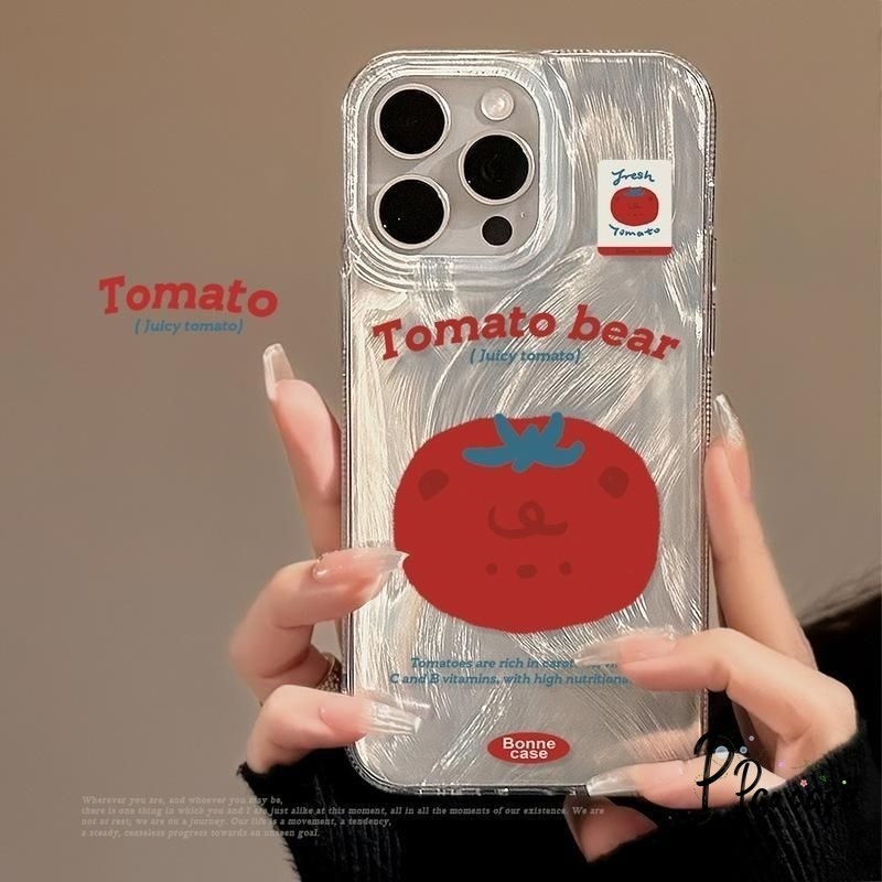การ์ตูนน่ารักมะเขือเทศขนนกกรณีเส้นด้ายเข้ากันได้ เคสไอโฟน 11 15 13 14 12 Pro Max 8 7 15 Plus XR X XS Max SE 2020 เคส