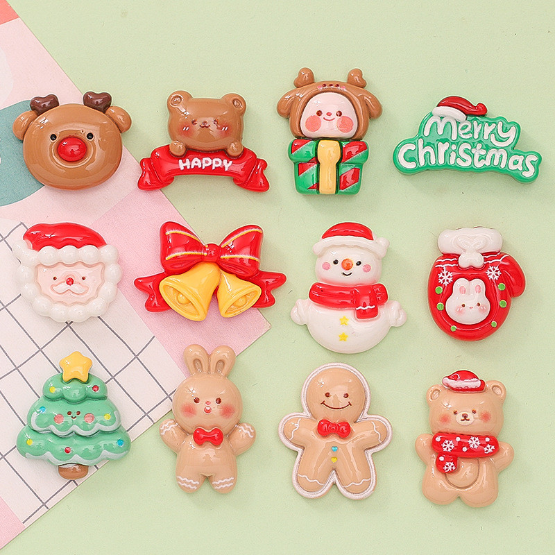 [100 ชิ้น] ชุดคริสต์มาสน่ารักซานตาสโนว์แมน ทําเอง ครีมกาวโฮมเมดเคสโทรศัพท์กิ๊บรองเท้าหัวเข็มขัดจี้เรซิน