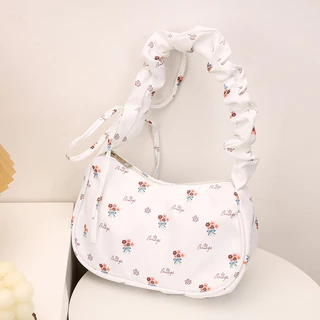 (ส่งด่วน)xspeedfashion(X2219)กระเป๋าถือสะพายไหล่ลายดอกไม้ใบเล็ก น้ำหนักเบาปรับสายย่นน่ารัก มี 3สีให้เลือก