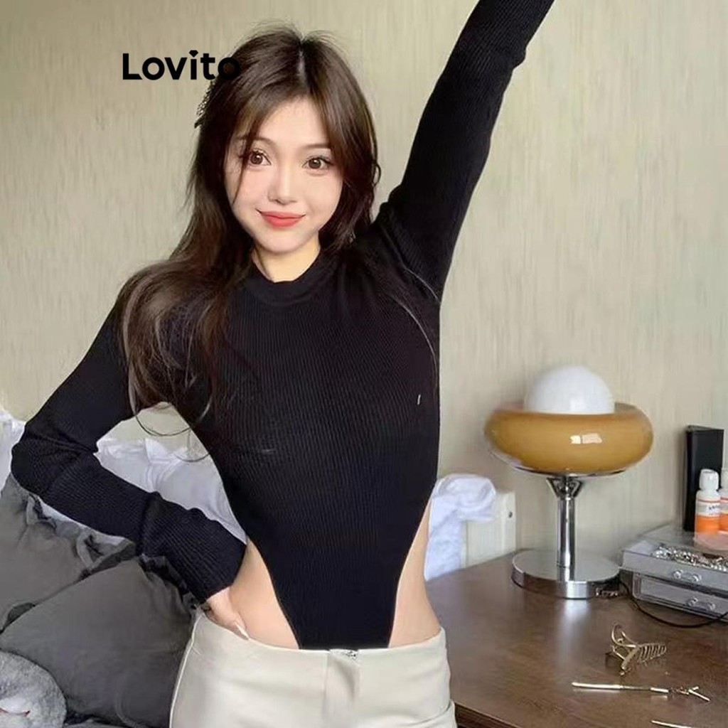 Lovito บอดี้สูทลำลองธรรมดาสำหรับผู้หญิง LNM79035