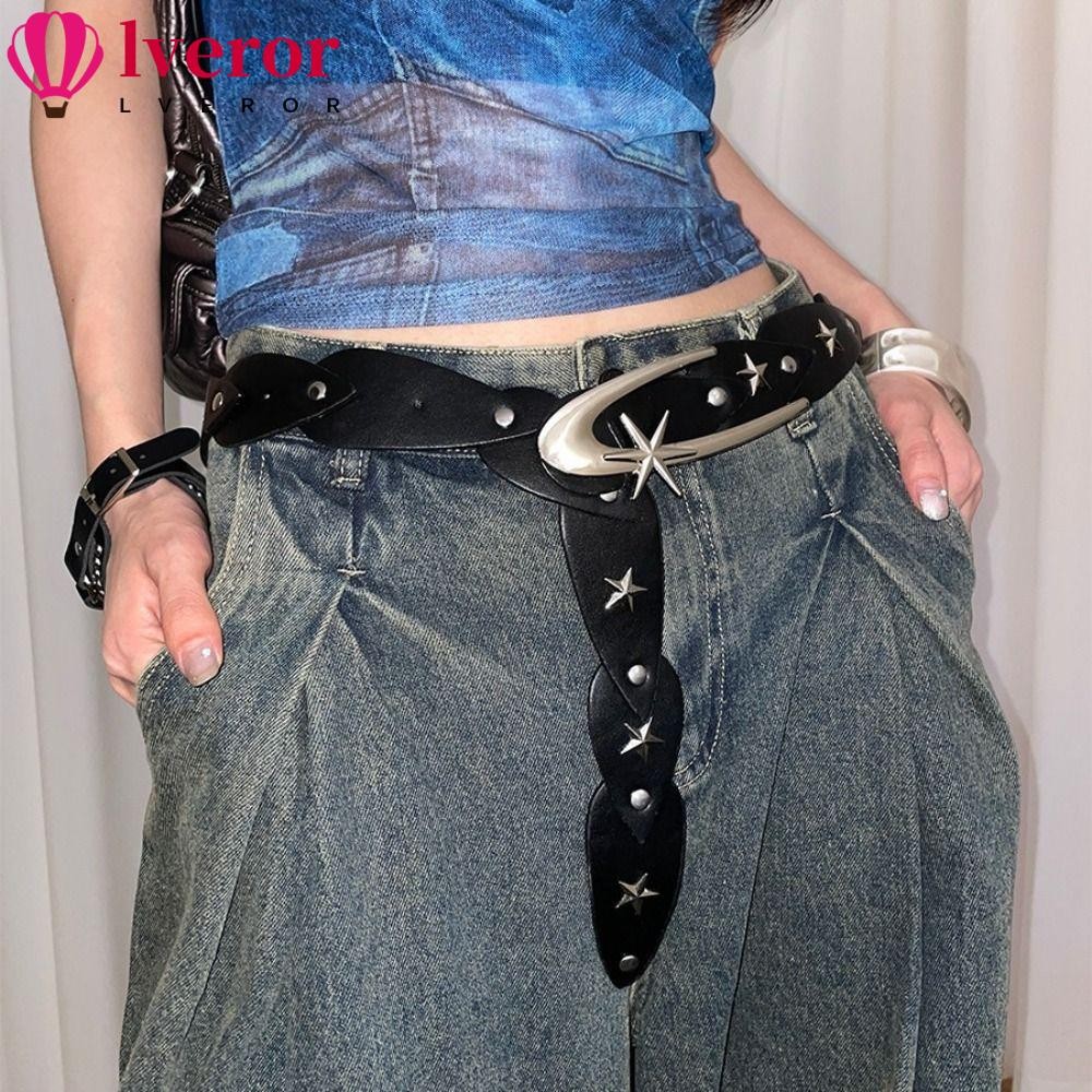Lveror Punk Waistband, Luxury Trend Design Vintage Wide Leather Belt, สายรัดเอวอเนกประสงค์ Y2K
