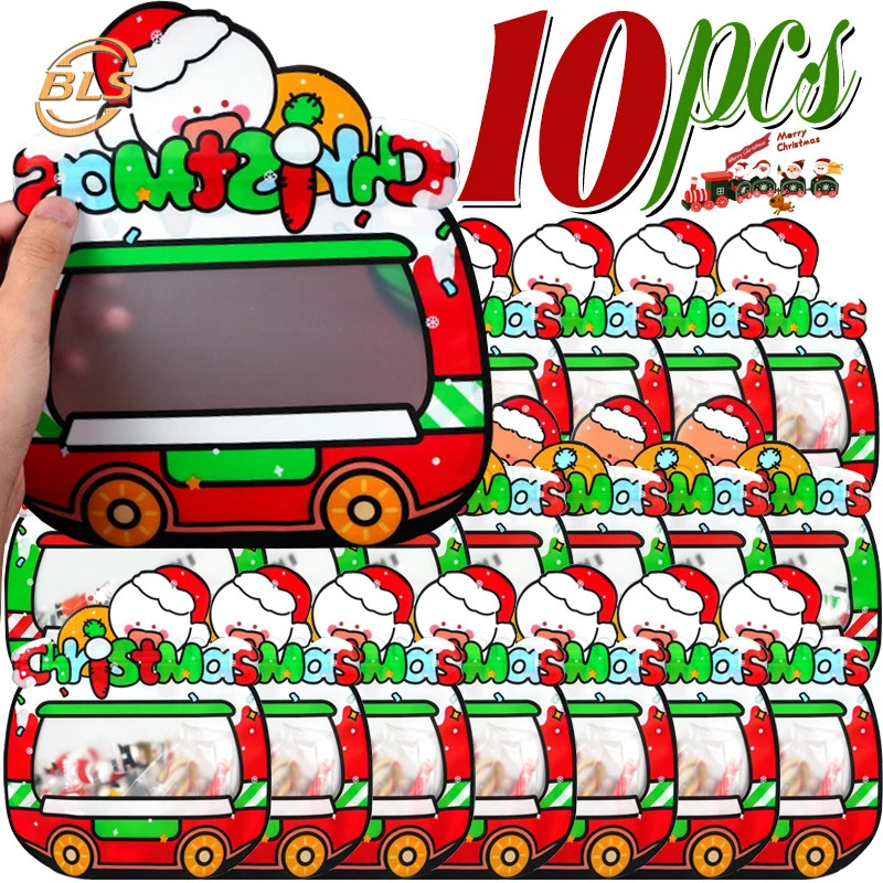 ถุงบรรจุภัณฑ์ของขวัญการ์ตูน Merry Christmas - กระเป๋าซิปพลาสติกคุกกี้ลูกกวาด DIY - กระเป๋าโปรดปรานสําหรับเด็กปาร์ตี้คริสต์มาส