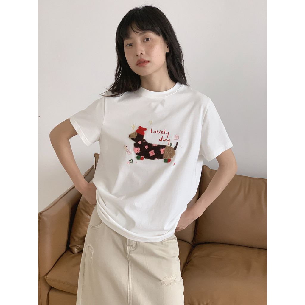 COD (จัดส่งในกรุงเทพฯ) MAO Shop Printed T-shirt，เสื้อยืดกราฟิกพิมพ์ลูกสุนัขเรียบง่าย oversize #53555