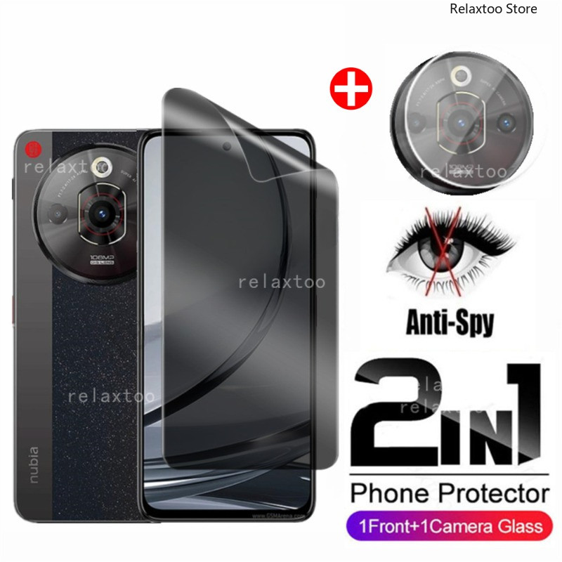2in1 หน้าจอความเป็นส่วนตัว Soft Hydrogel ฟิล์มสําหรับ ZTE nubia Focus Pro FocusPro nubiaFocusPro 5G Anti Spy ด้านหน้าหน้าจอ Hydrogel เลนส์กล้องปกป้องฟิล์มโทรศัพท์