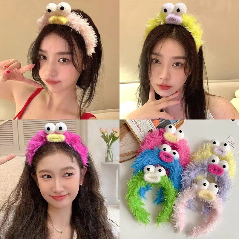 ห่วงผมตุ๊กตาตลกคนดังทางอินเทอร์เน็ตเดียวกันตุ๊กตาน่ารักการ์ตูนตาโตไส้กรอกปากมอนสเตอร์ล้างหน้าเครื่องประดับผม