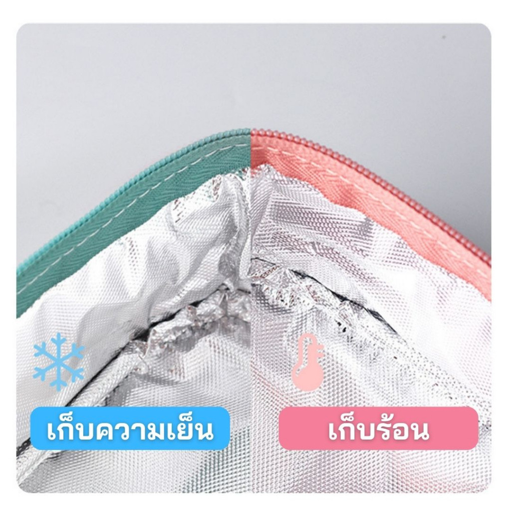 อาหารกลางวัน กระเป๋าใส่กล่องข้าว เก็บอาหาร เบนโตะ ความร้อนเย็น กันน้ำPUถุงใส่อาหารมีหูหิ้ว ถุงฉนวนหนาอลูมิเนียมฟอยล์ - รูปที่ 6
