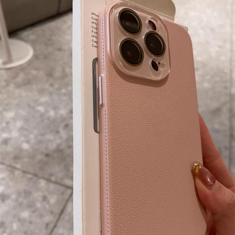 หรูหราสีทึบลายลิ้นจี่มีน้ําค้างแข็งเคสโทรศัพท์iphoneสําหรับ15 Pro Max 14 13 12 Pro Max 14 15 Plusกรณีกันกระแทกกล้องเลนส์ตนเองป้องกันการตกฮาร์ดปกหลัง