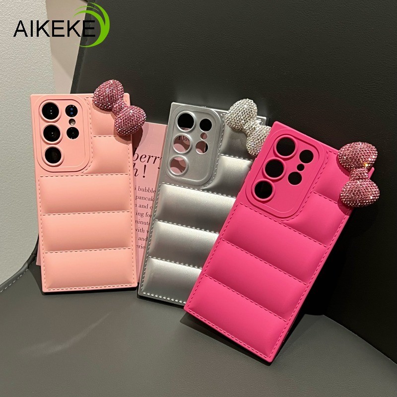 SAMSUNG สําหรับsamsung Galaxy A55 A35 A05S A15 A05 A73 A72 A71 A54 A53 A52 A52S A51 M40S 4G 5Gเคสโทรศัพท์แฟชั่นลงแจ็คเก็ต3Dปักเป้านุ่มTPU Bow Tieกันกระแทก
