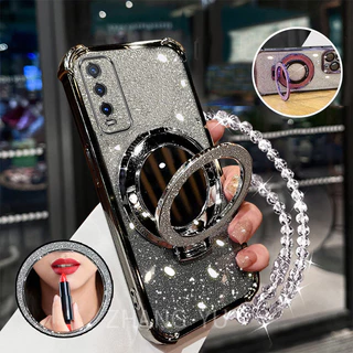 กันกระแทกเคสสําหรับ Vivo Y20 Y12S Y20S Y20i Y20A เคสโทรศัพท์ 3D ที่วางกระจกแต่งหน้าสร้อยข้อมือใหม่ softcase
